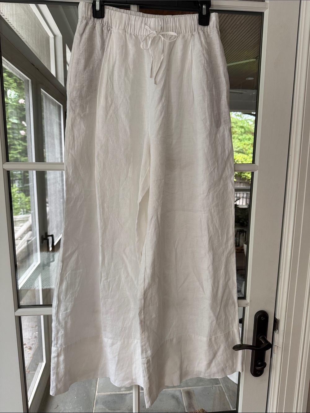Zara White Wide-Leg Linen Drawstring Pants